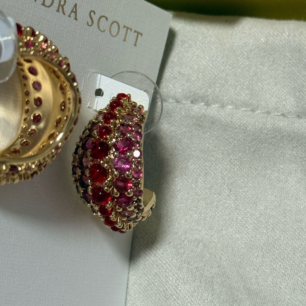 NWT Kendra Scott Krista Gold Hoop Earrings in Red Mix - Picture 6 of 8